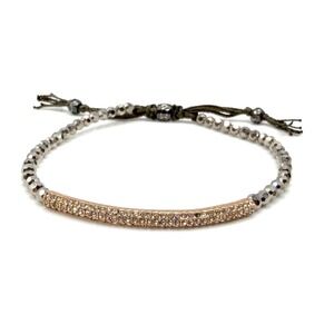 Stella & Dot‎ Beaded Bracelet Rose Gold Crystal Bar Adjustable Signed